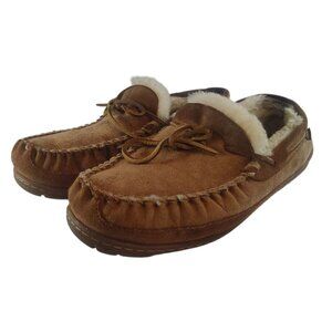L.L. Bean Mens Wicked Good Suede Shearling Lined Moccasin Slippers Brown Size 11